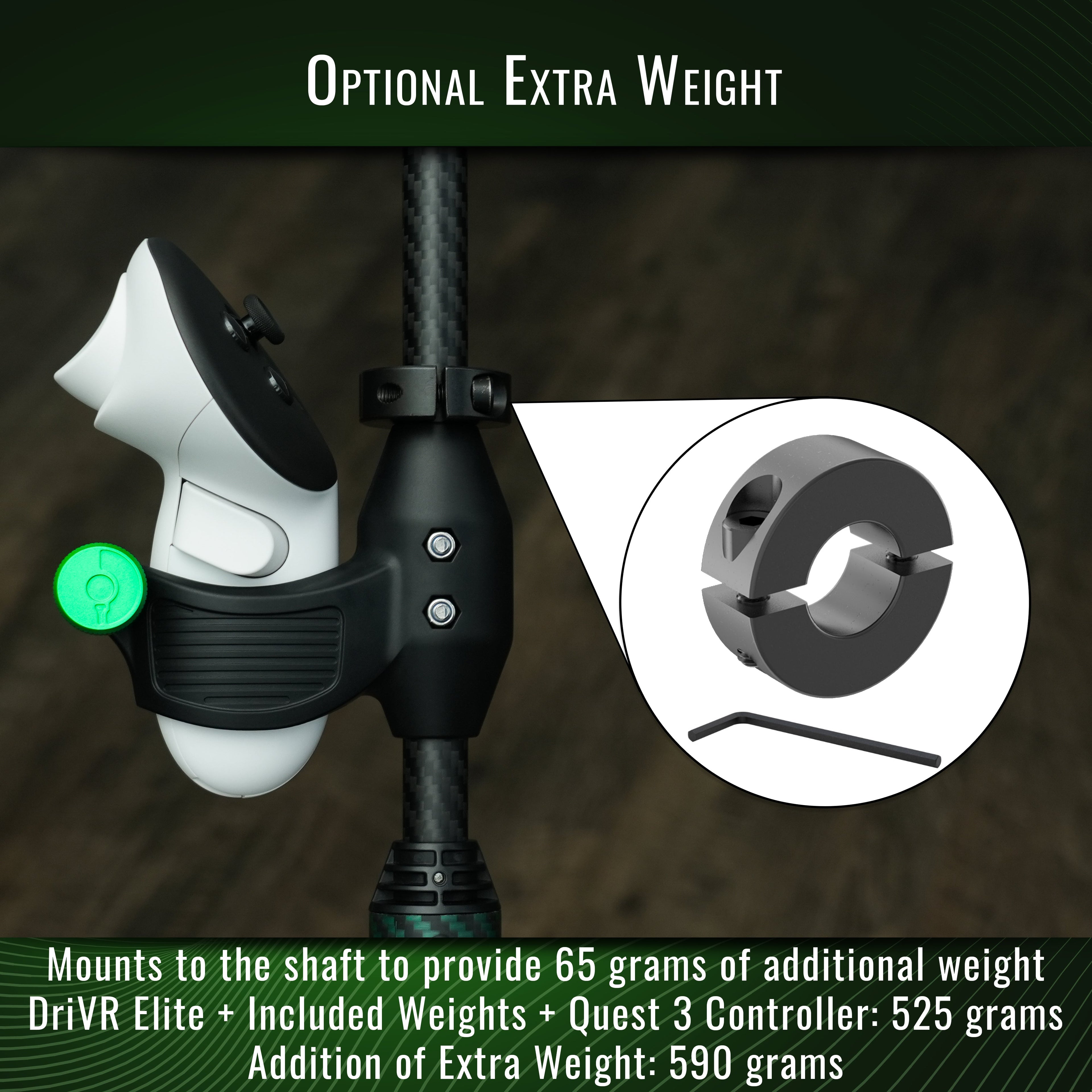 DriVR Elite - Adjustable VR Weighted Golf Club Handle Accessory - Compatible with Quest 2, 3/3s, and Pro