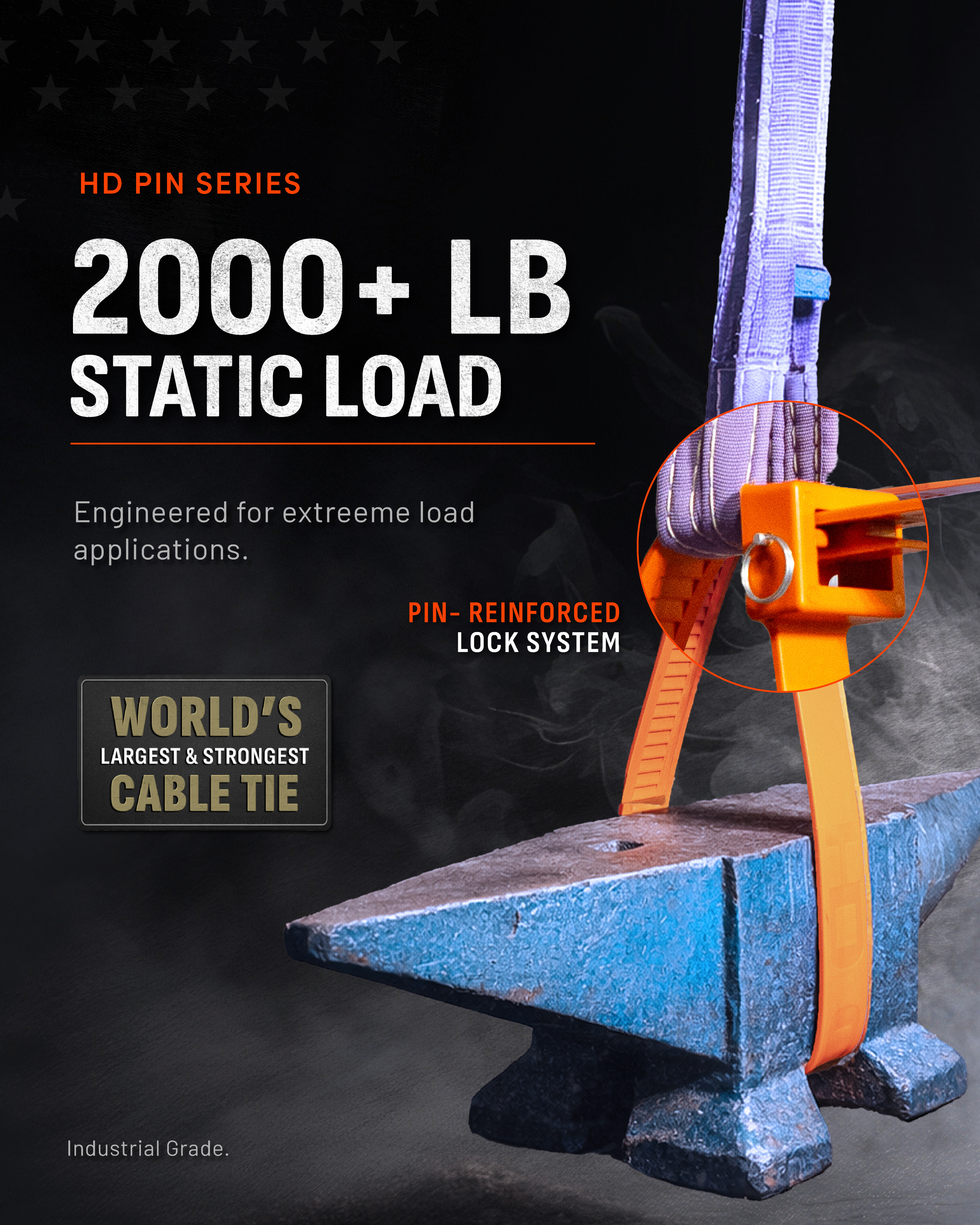 47" HD CABLE TIE - Worlds Largest & Strongest Cable Tie (>2000lbs Rating)